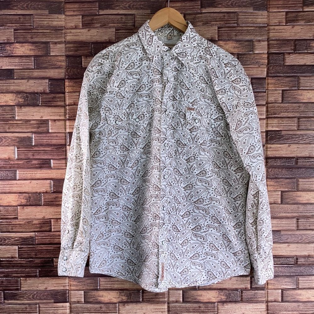 Mens Rafter C Western Paisley Print Cowboy Button Up Shirt White & Brown